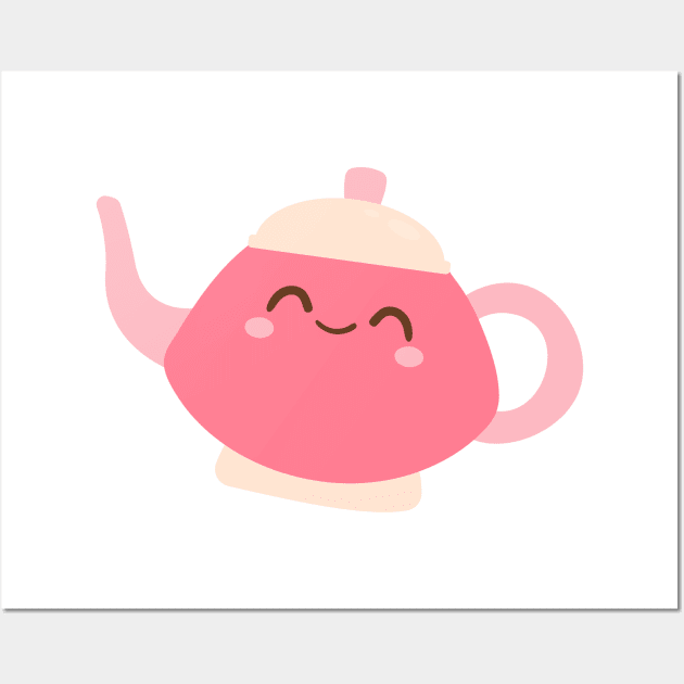 Cute Pink Tea-Pot Kawaii Wall Art by IstoriaDesign